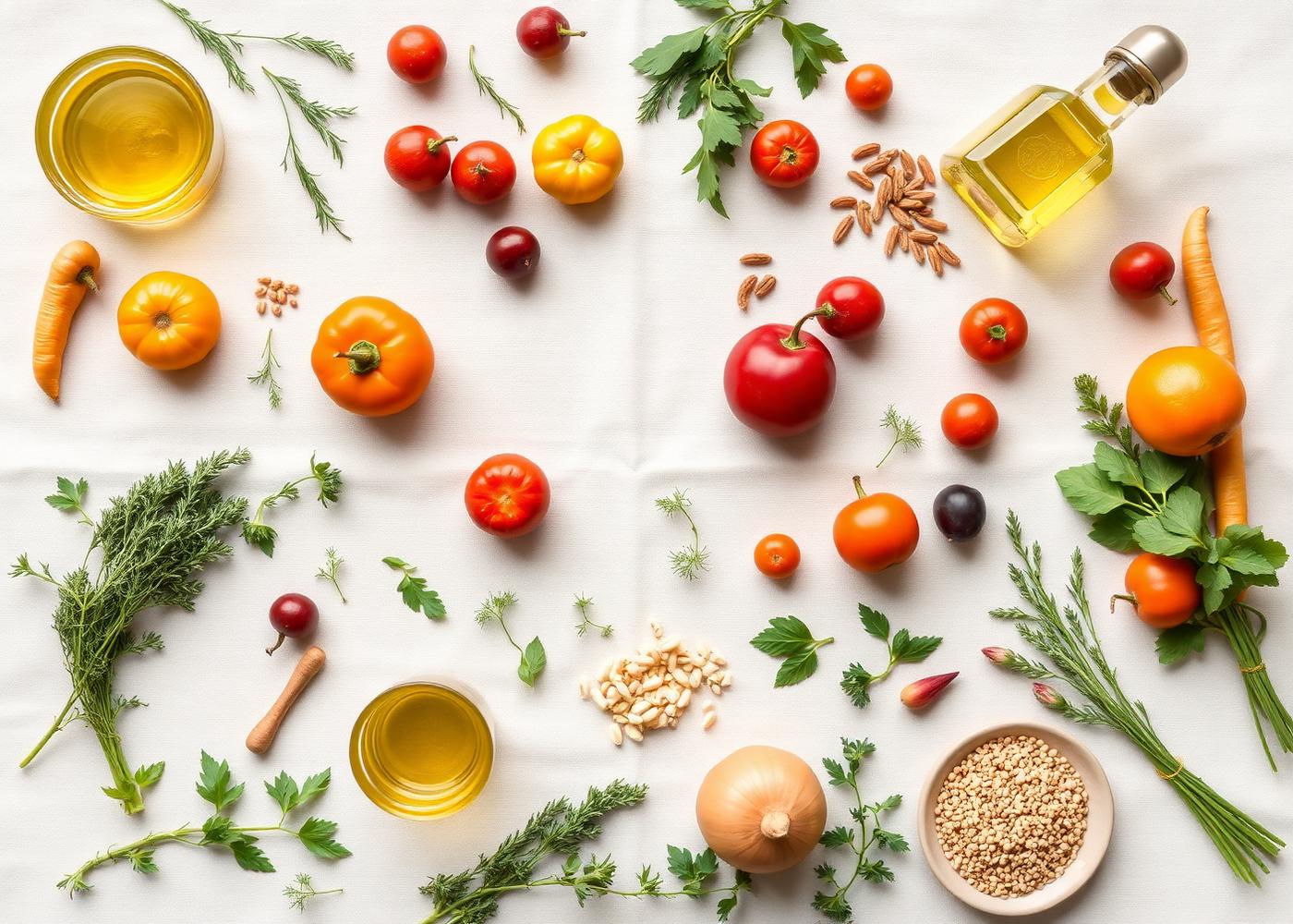 Alimentation saine et naturelle — fruits, légumes, herbes fraîches